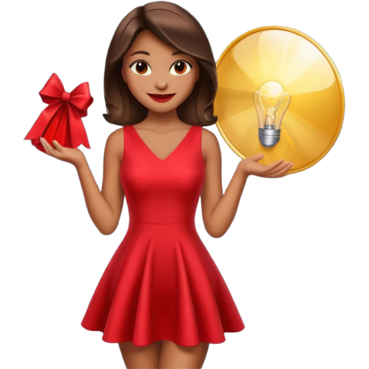 Glam girl under a soft spotlight posing with a shiny stylish dress, confident smile — picks the boldest deal emoji