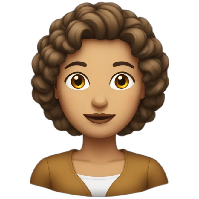 emoji mujer pelo color castaño, piel clara, frente grande emoji