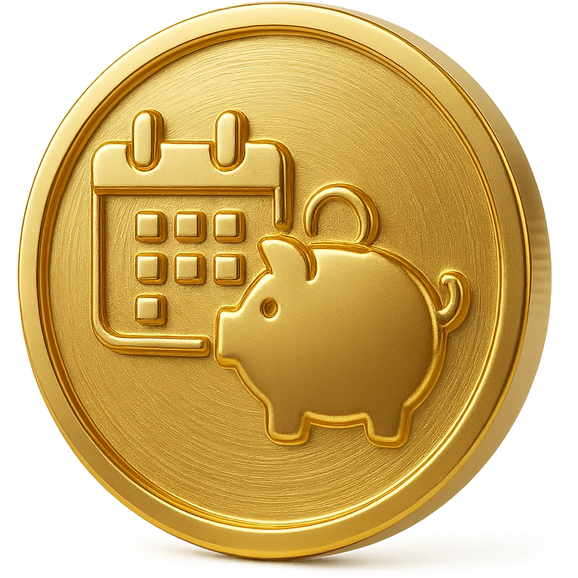 gold coin with a calendar and a piggy bank, representing weekly saving, clean modern icon style emoji