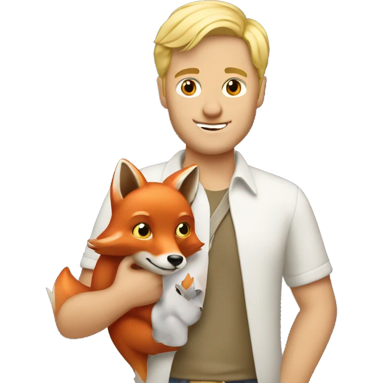 Blonde guy holding little red fox emoji