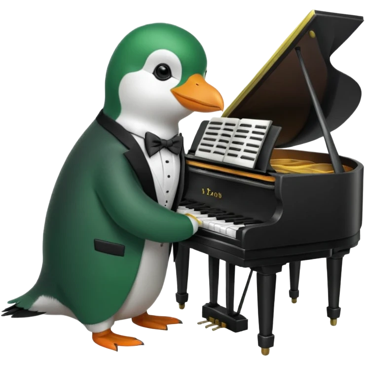 Green penguin playing piano emoji