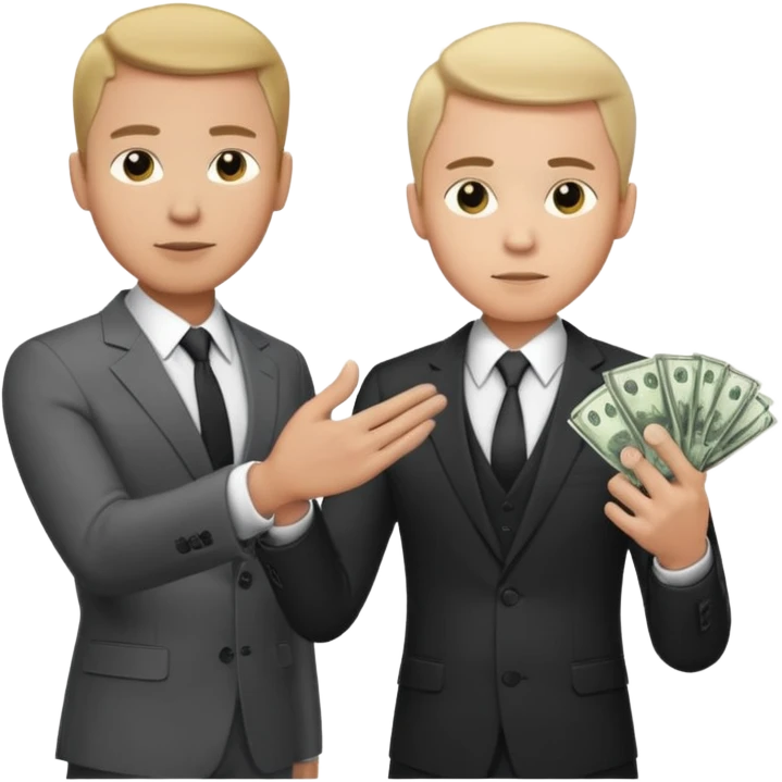 The businessman extends his hand to the side and give money to other businessman emoji