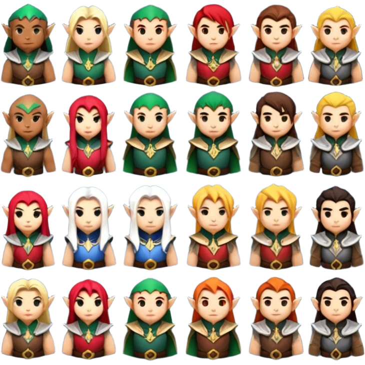 generate pack icons avatar like emoji on RPG theme. There has like warrior, magician, rogue, paladin and etc. Also add it some races like human, orc, dwarf and etc. emoji