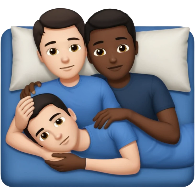 White dark hair man and black man, naked, laying on side ,touching ,spooning emoji