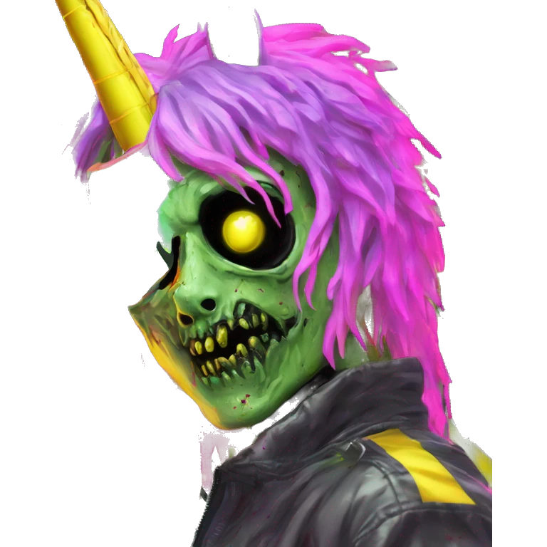.Zombie_ Vaporwave black holographic oilslick zombie unicorn yellow caution tape and a vinyl emoji