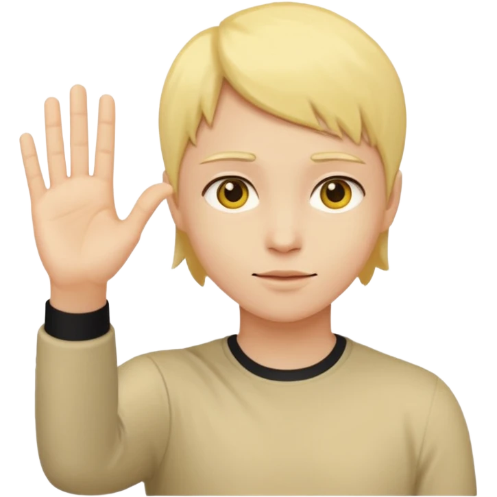 A yellow circle face person with neutral face with his hand in front of him at 90 degree angle emoji