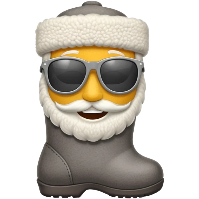 A cute traditional Russian felt boot (valenok) with a smiling face, wearing sunglasses and looking cool emoji