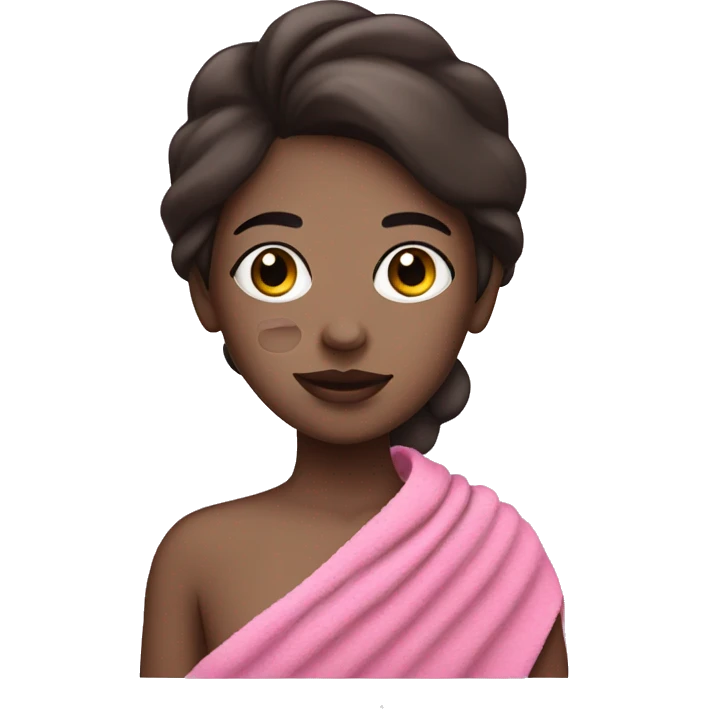 Pale girl with pink face mask in a pink towel with dark brown hair  emoji