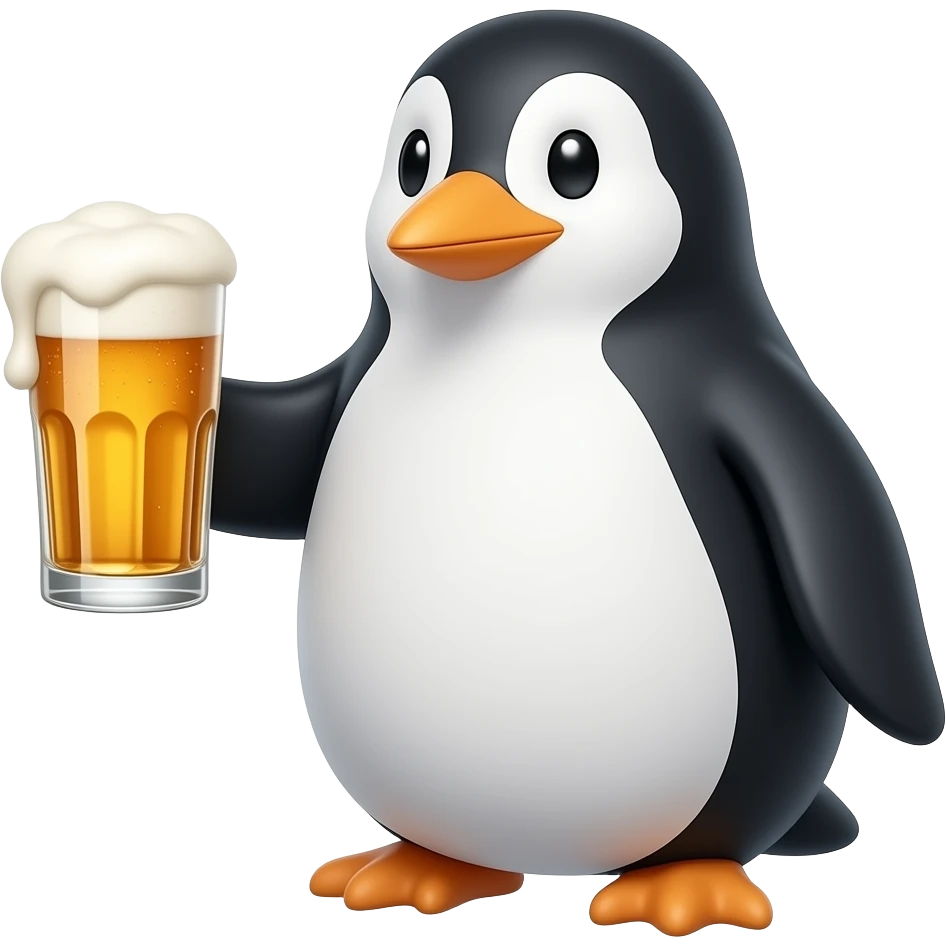A penguin holding a beer emoji