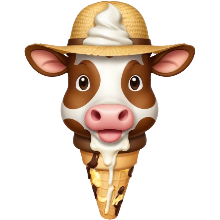 Cow with a straw hat eating ice cream  emoji