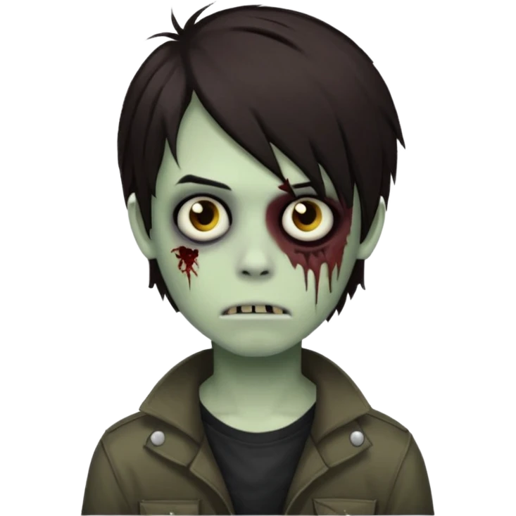 boy zombie with darkish brown medium lenght hair emo, no glasses emoji