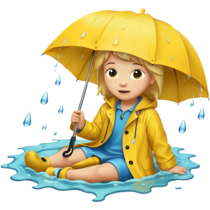 Enfant a caouet jaune coucher devant un égout et il pleut emoji