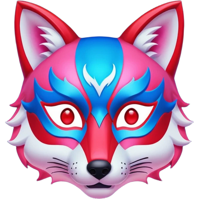 Luminous and neon mask with red, blue and pink fox glow. emoji