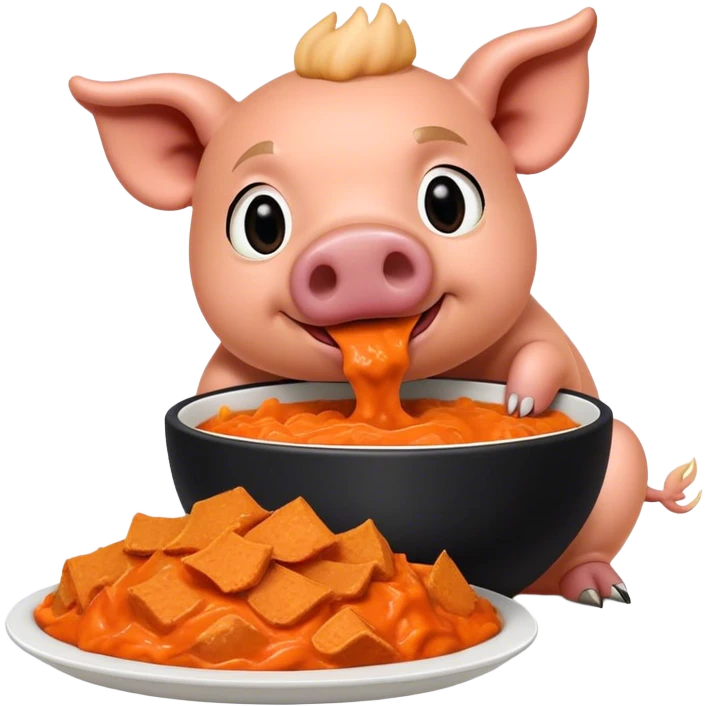 black pig eating big bowl of buffalo chicken dip emoji