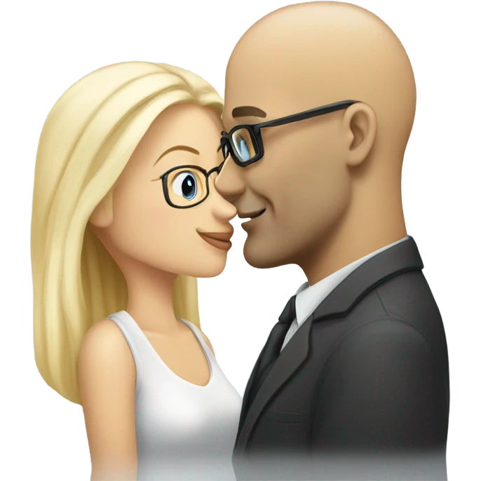 Clean shaven white Bald man wearing glasses kissing a white blonde woman with long hair emoji