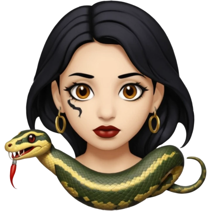 gothic black hair brown eyed brown eyed girl with snake bites and septum piercing  emoji