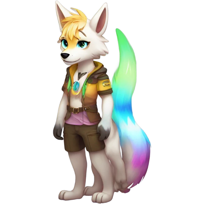 Anthro Colorful Shiny Fionbri-Falvie-sparkle-wolf-sona with neon markings full body emoji