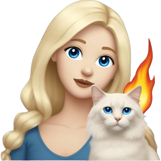 White blonde girl with blue eyes with flame point ragdoll cat  emoji