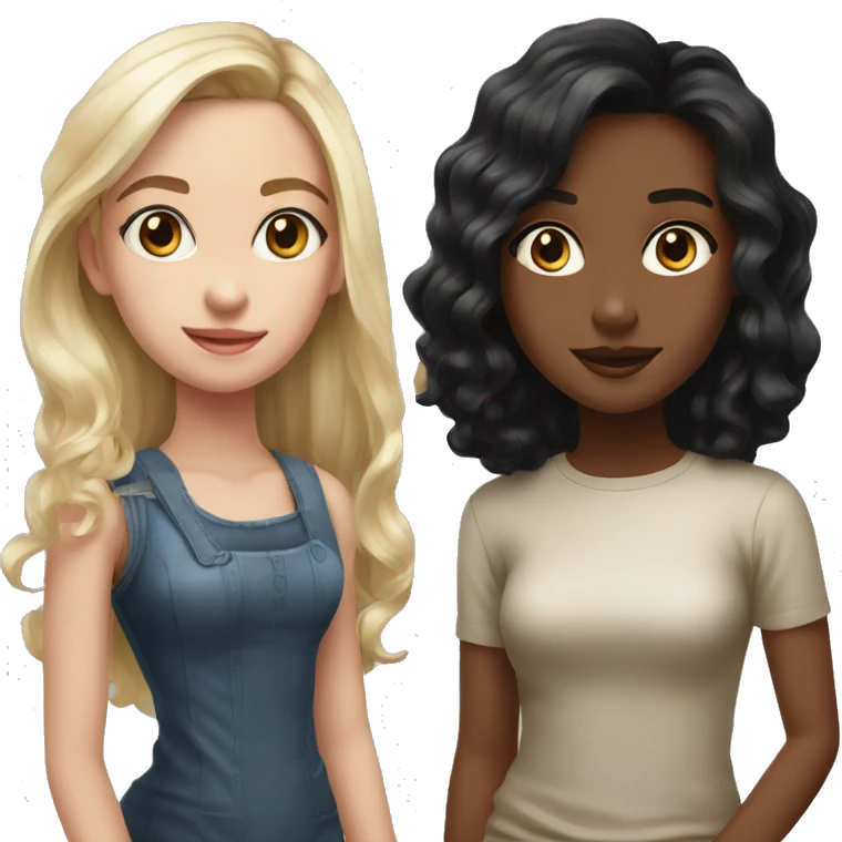 realistic portrait of black-haired girls, make the girl on the left blonde  emoji