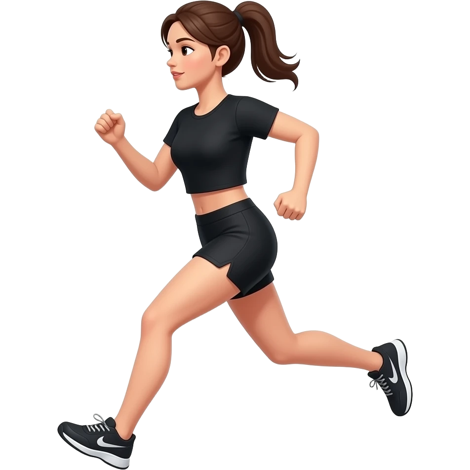 mujer corriendo polera negra pantalon corto negro emoji