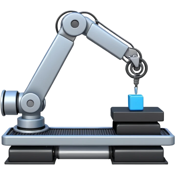 robot arm which is picking blue block on conveyor belt emoji