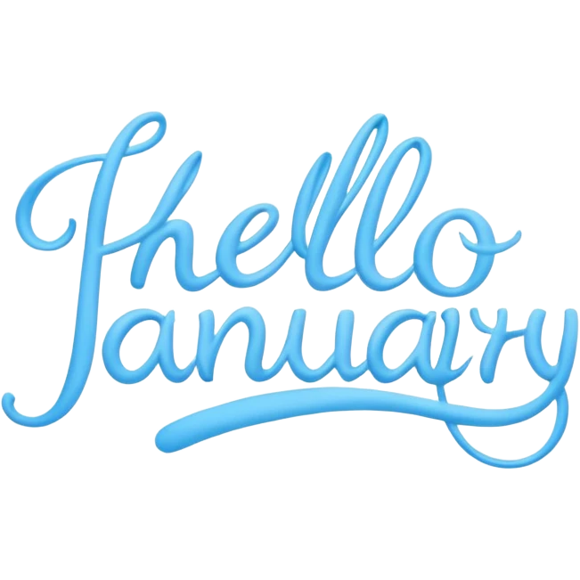 Light Blue “ hello January “ word in cursive emoji