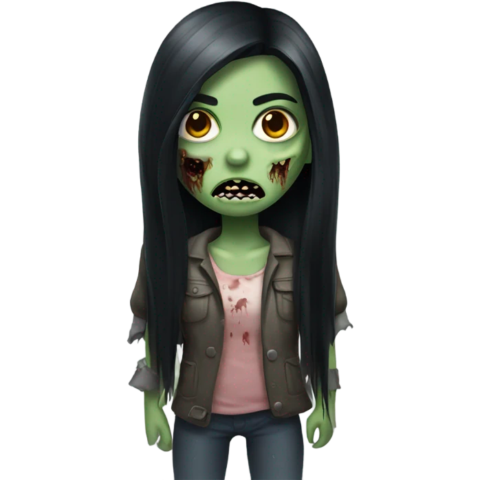 girl zombie with black long hair with teeth and serious face  emoji