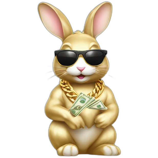 Bunny wearing sunglasses gold chain with money emoji