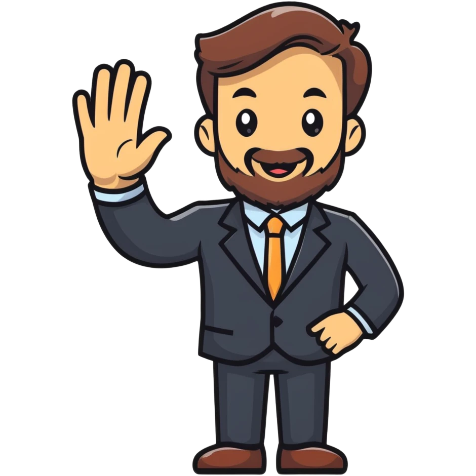 cheerful bearded businessman in suit waving hello emoji