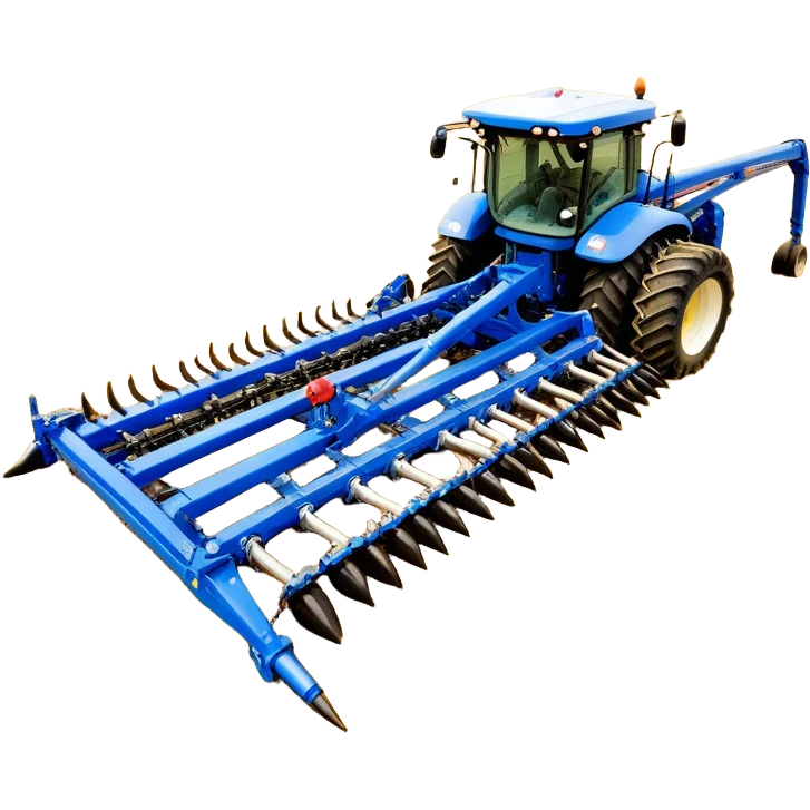 Bourgault 3420 Paralink Hoe Drill (2022) – Cinematic-realistic Bourgault 3420 Paralink Hoe Drill, its massive blue frame stretching across the vast fields. The powerful machine plants seeds with pinpoint accuracy as the sun rises over the horizon, golden dust swirling in the crisp morning air. emoji