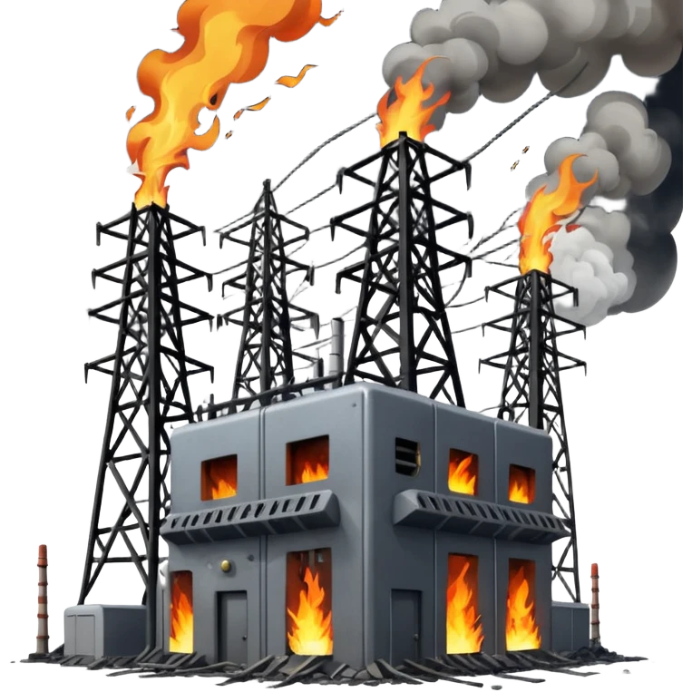 an exploded, destroyed electrical substation with towers emoji