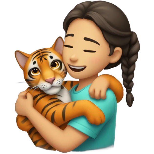 A girl hug a Bengal ocelore emoji