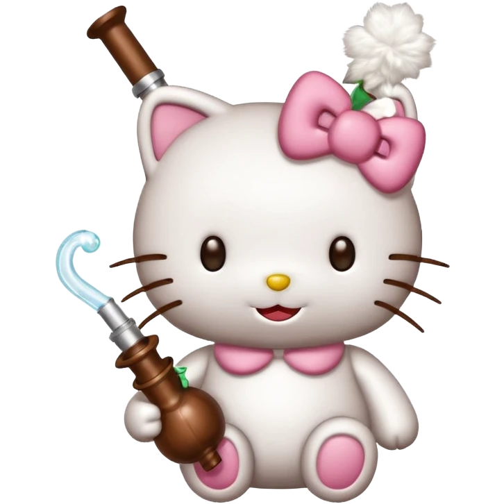 Brown little hello kitty holding a bong  emoji