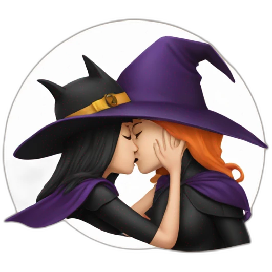 A female  witch kissing Batman emoji