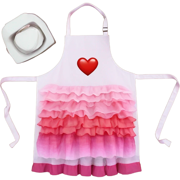 Pink ombre apron with multiple red hearts, ruffles, & glitter emoji
