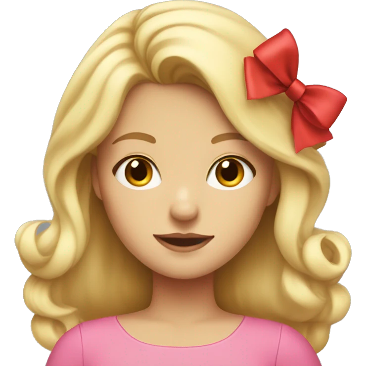 blonde girl with a pink top and a red bow in her hair emoji