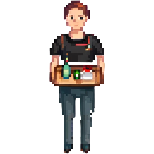 A guy waiter in a black T-shirt with a tray in his hand emoji