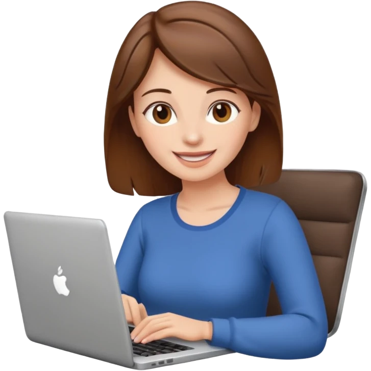 happy woman with brown hair using laptop emoji