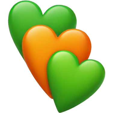 Two hearts, one orange ginger and one green emoji