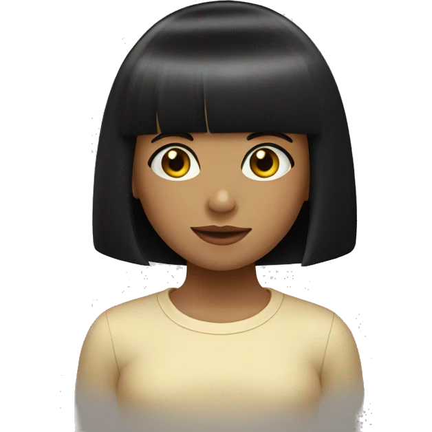 young girl, black bob haircut with bangs, fair skin emoji