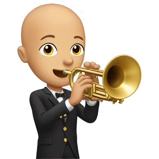 Young Bald tan guy playing the trumpet emoji