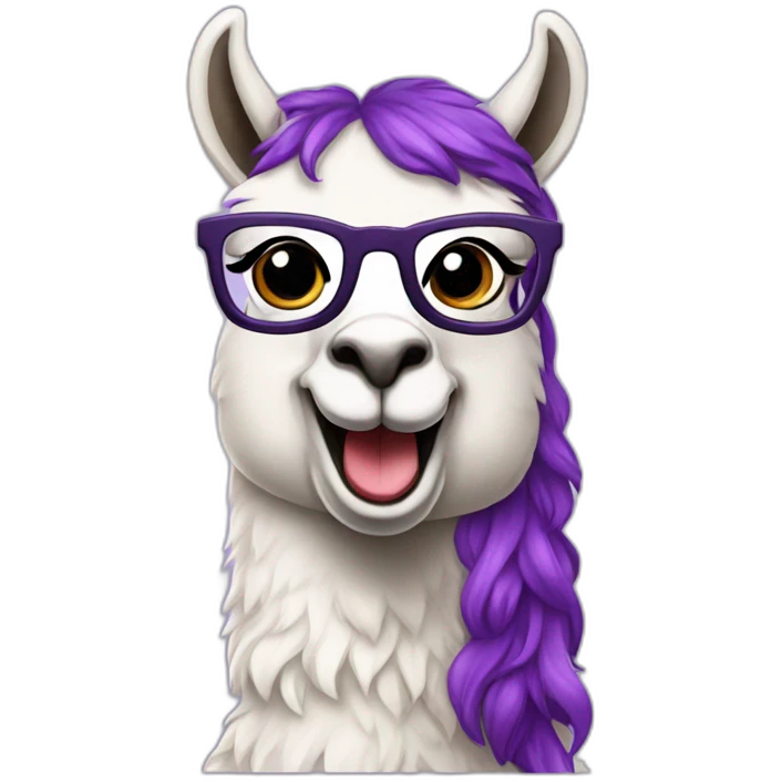 nerdy llama with wavy purple hair emoji