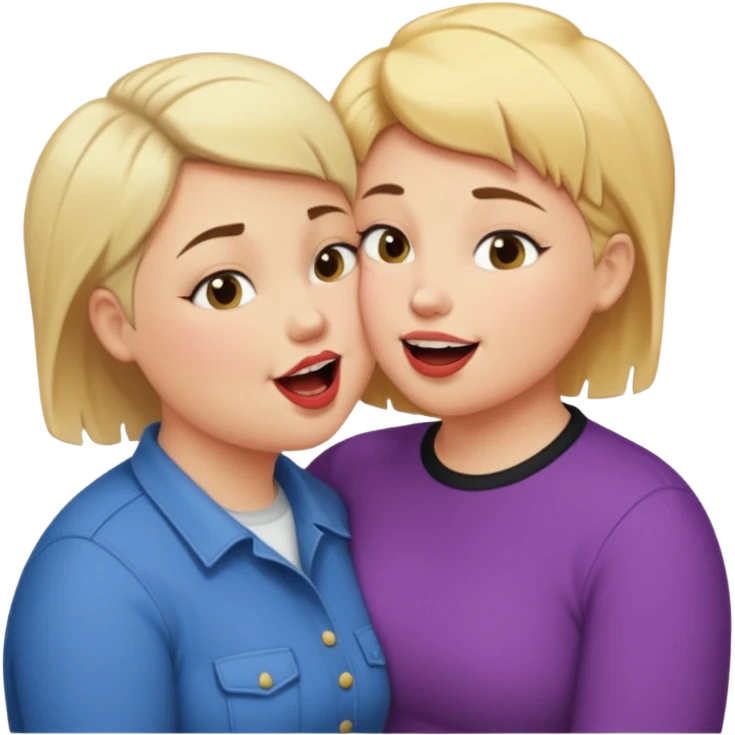Chubby lesbian with medium brunette hair kissing tall butch lesbian with huge teeth and blonde short hair emoji