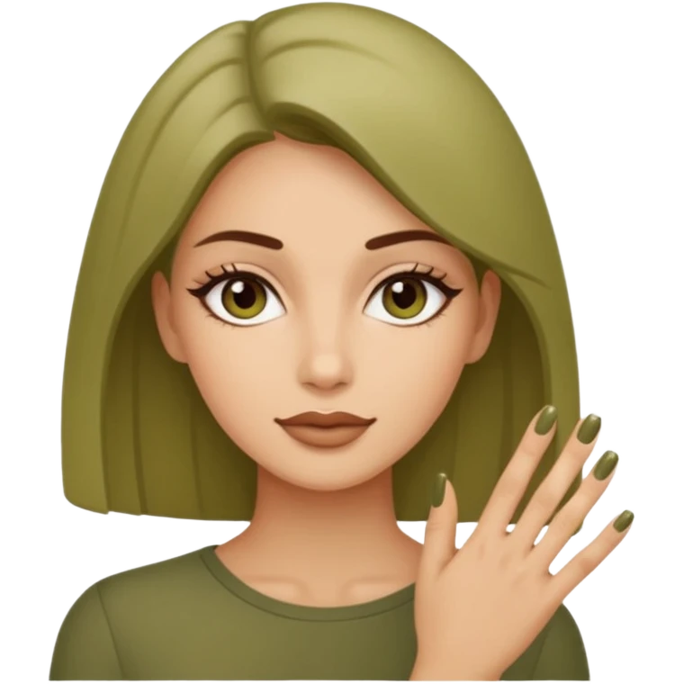 gel polish, y manicure en beige and olive green with a woman  emoji