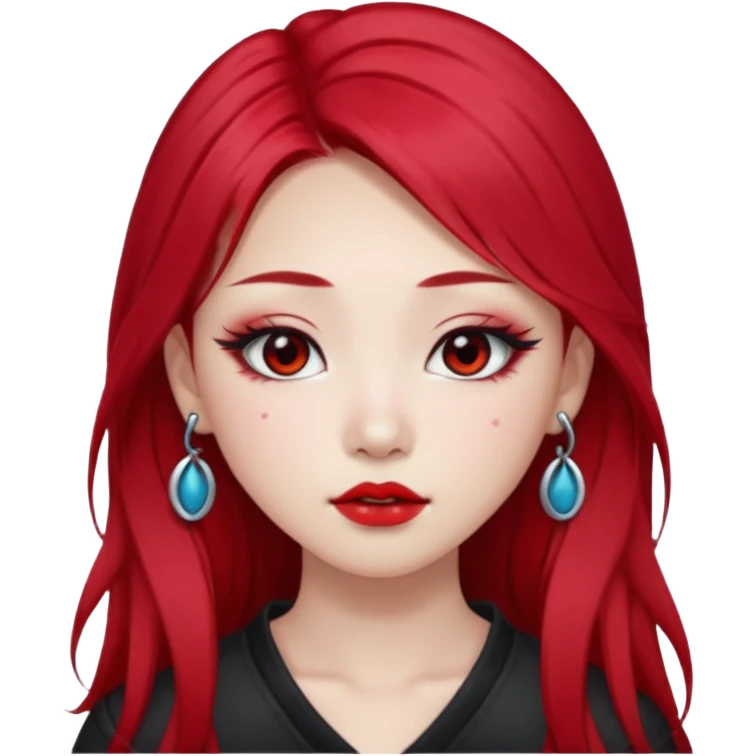 pretty girl asian, red cherry long hair,makeup grunge,Eyebrow and lip piercing emoji