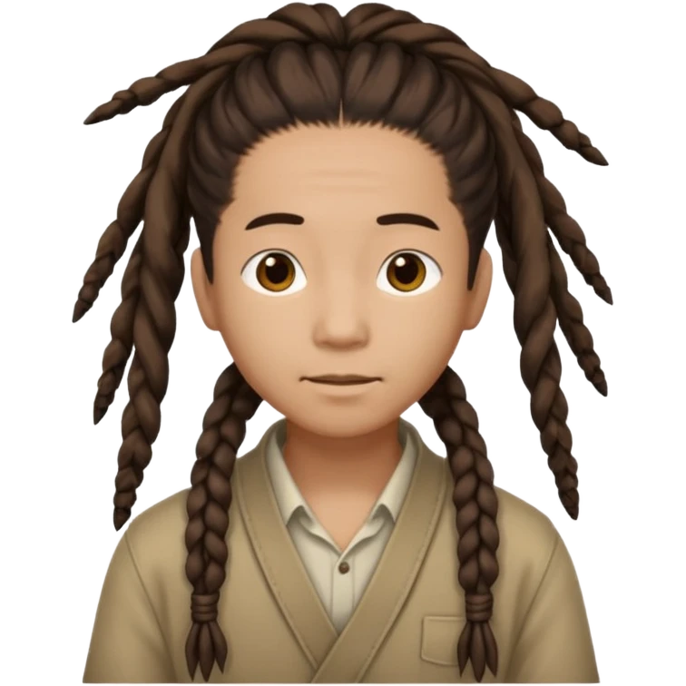 Casual person with tied-back dreadlock, asian emoji