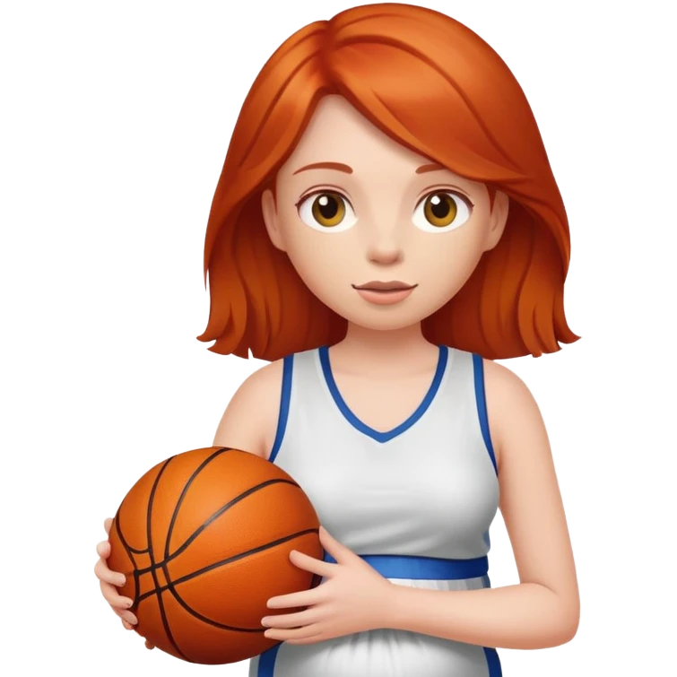 Redheaded girl with a basketball positioned like the pregnant woman emoji, but with a basketball instead of a belly emoji