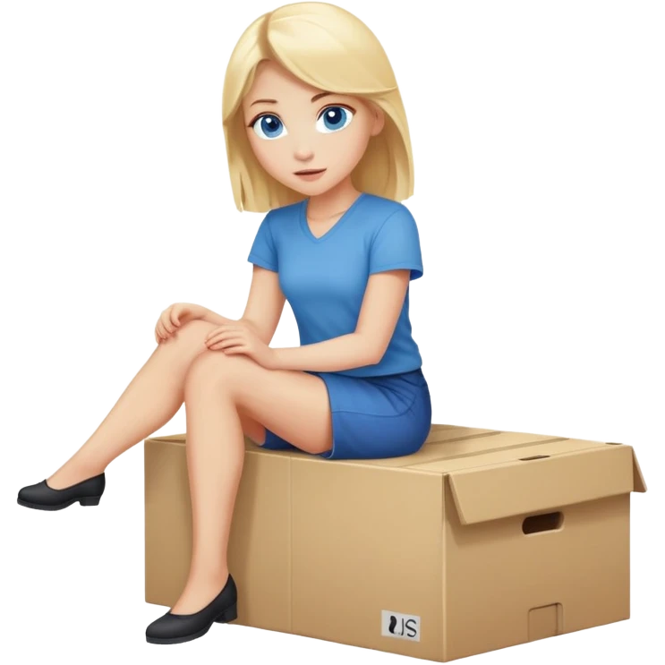 blonde woman with blue eyes and blonde hair sitting on a moving box emoji