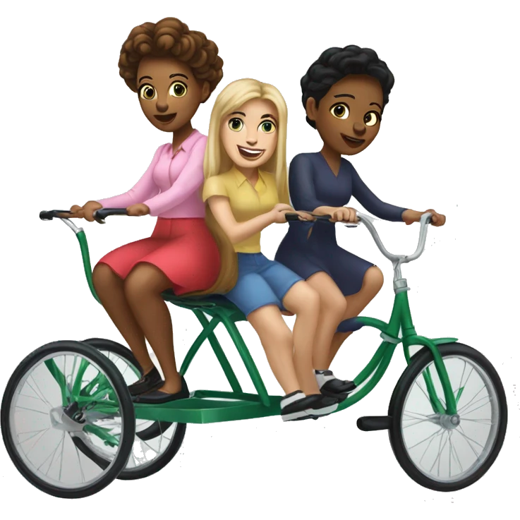 Marjorie, Taylor Green and Kelly Bobert riding a tricycle emoji