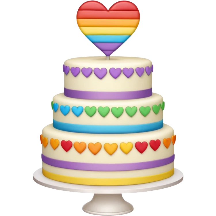 wedding cake with rainbow heart topper emoji